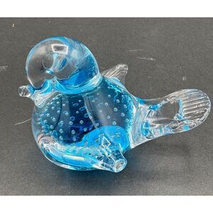 Blue Bird Figurine Sweden Art Glass Paperweight Bullicante Controlled Bubbles